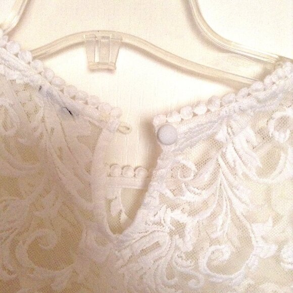 White Lace Bodysuit Women's Crew Neck Lingerie One Piece Cottage Core Sexy Bride - Picture 6 of 8